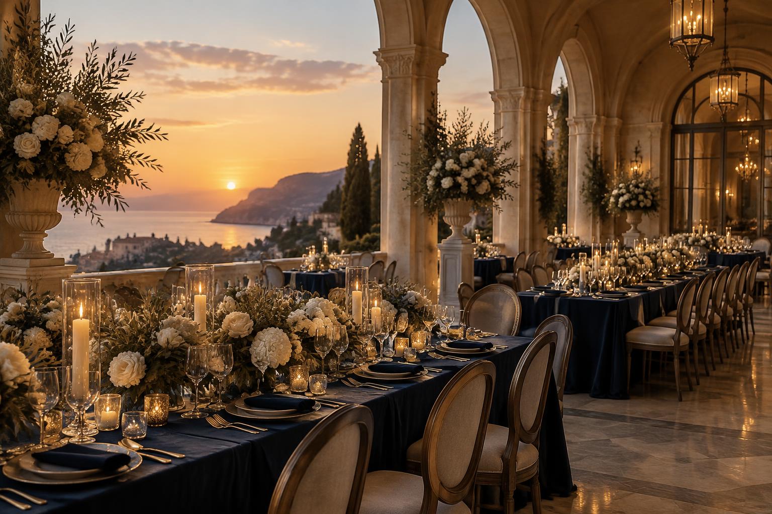 Sunset Club Banquet Hall prepared for an evening reception